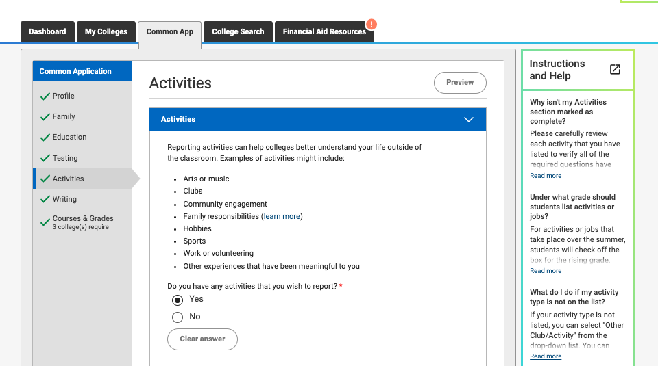 Hack the Activities Section of the Common App Admissions Tools for