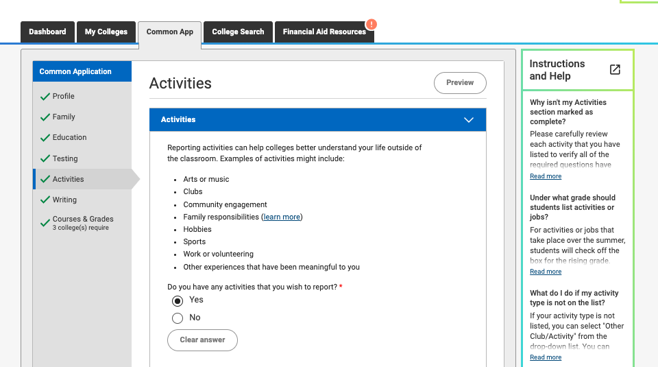 Hack The Activities Section Of The Common App Admissions Tools For 